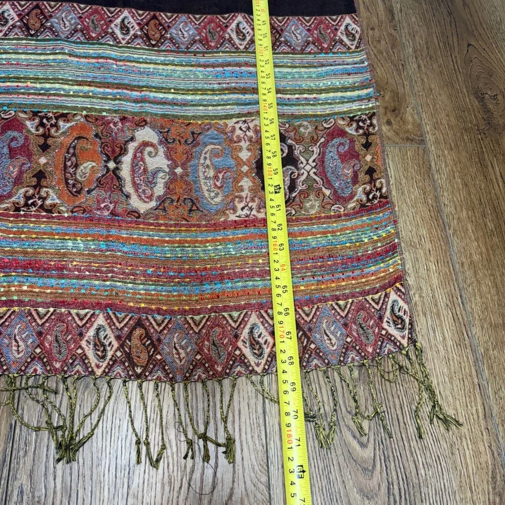 Vintage Cashmere Silk Scarf shawl‎ bohemian indie paisley wrap festival brown